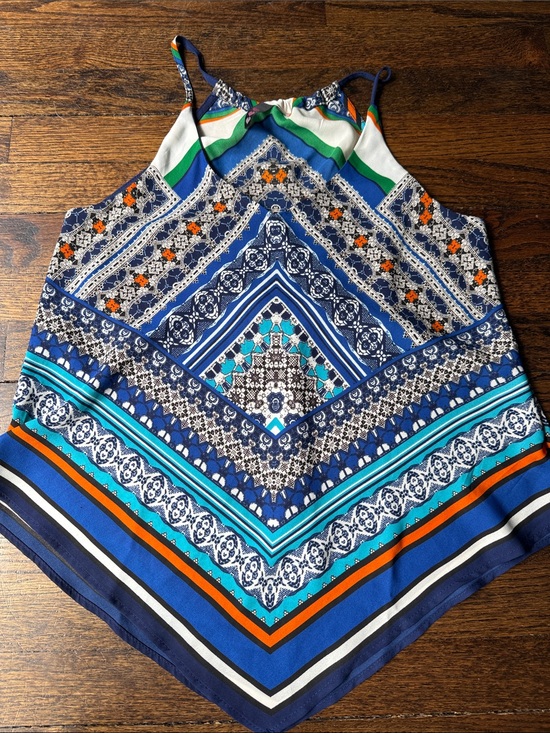 Tops - Boho Chevron Print Handkerchief Hem Tank Top - Blue/Multi women’s size small